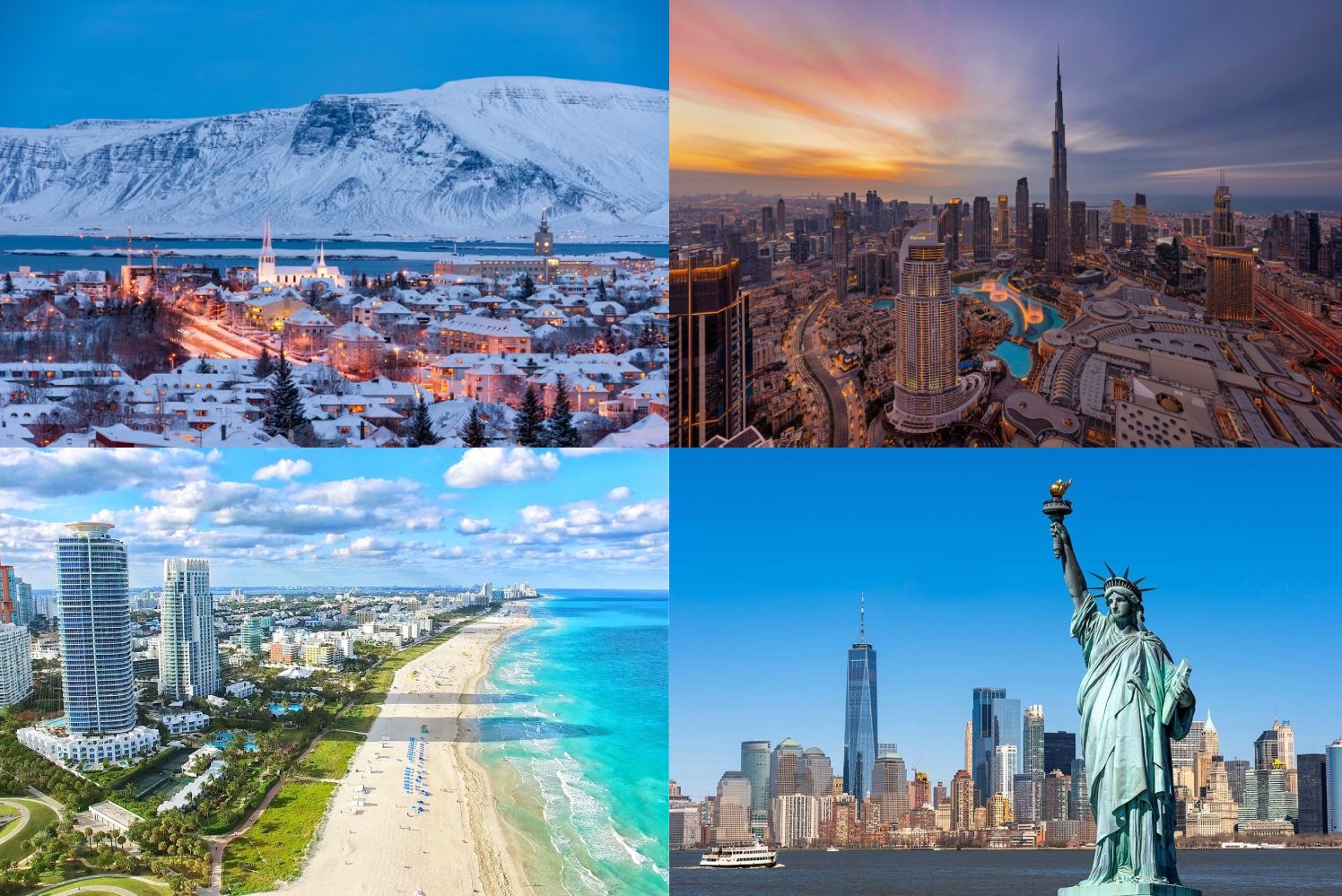 Image of Reykjavik, Dubai, Miami and New York